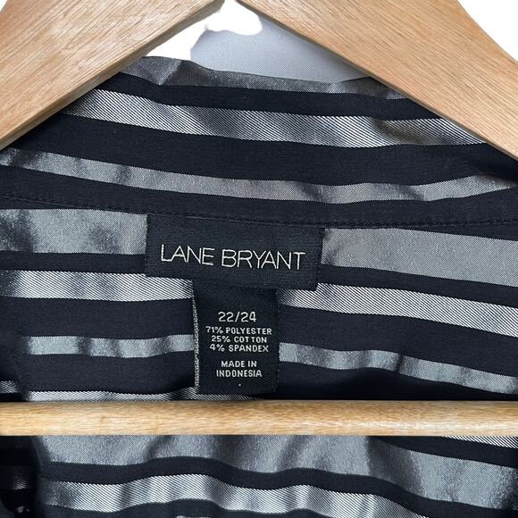 Lane Bryant Striped Wrap Top Sz 22 24 V Neck Metallic Black Silver Collard - Picture 5 of 9
